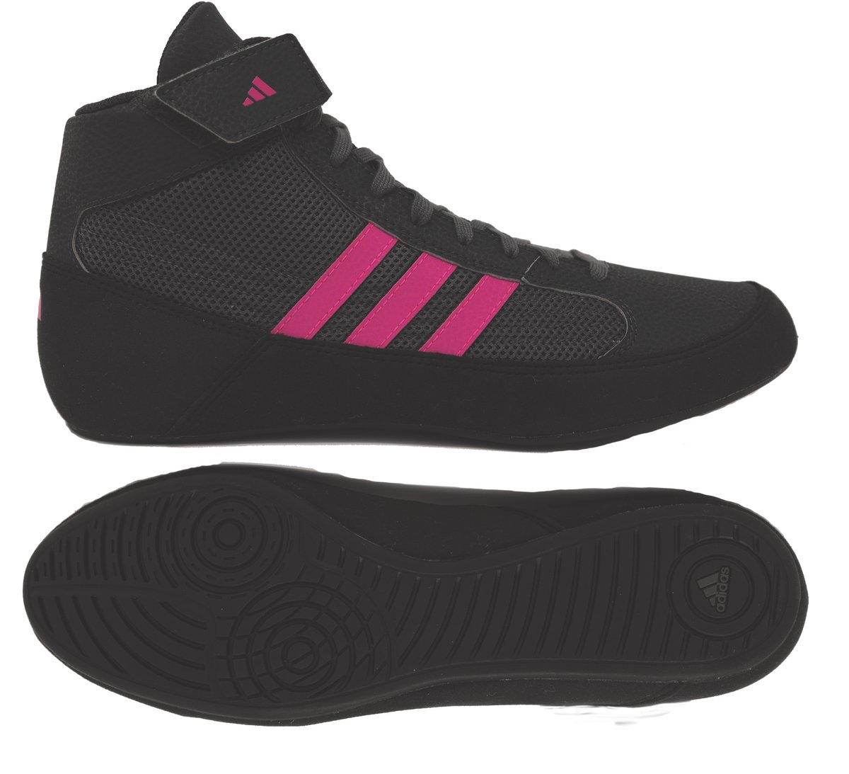 NEW!! Adidas HVC 2 Wrestling Shoes, color: Black/Charcoal/Pink - Click Image to Close